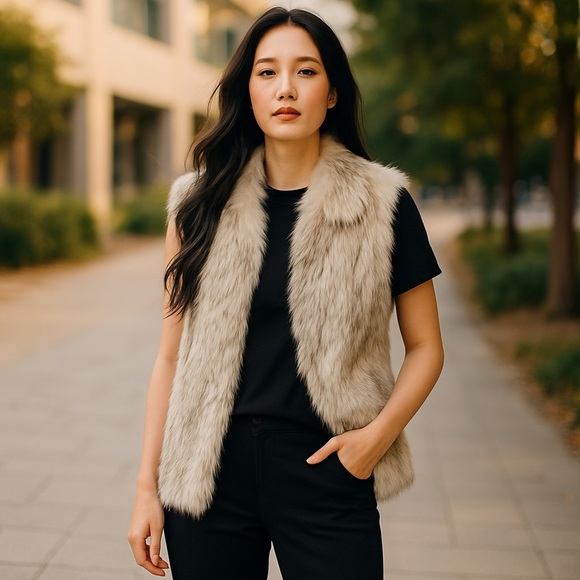 Faux Fur Vest in Beige - Picture 1 of 8